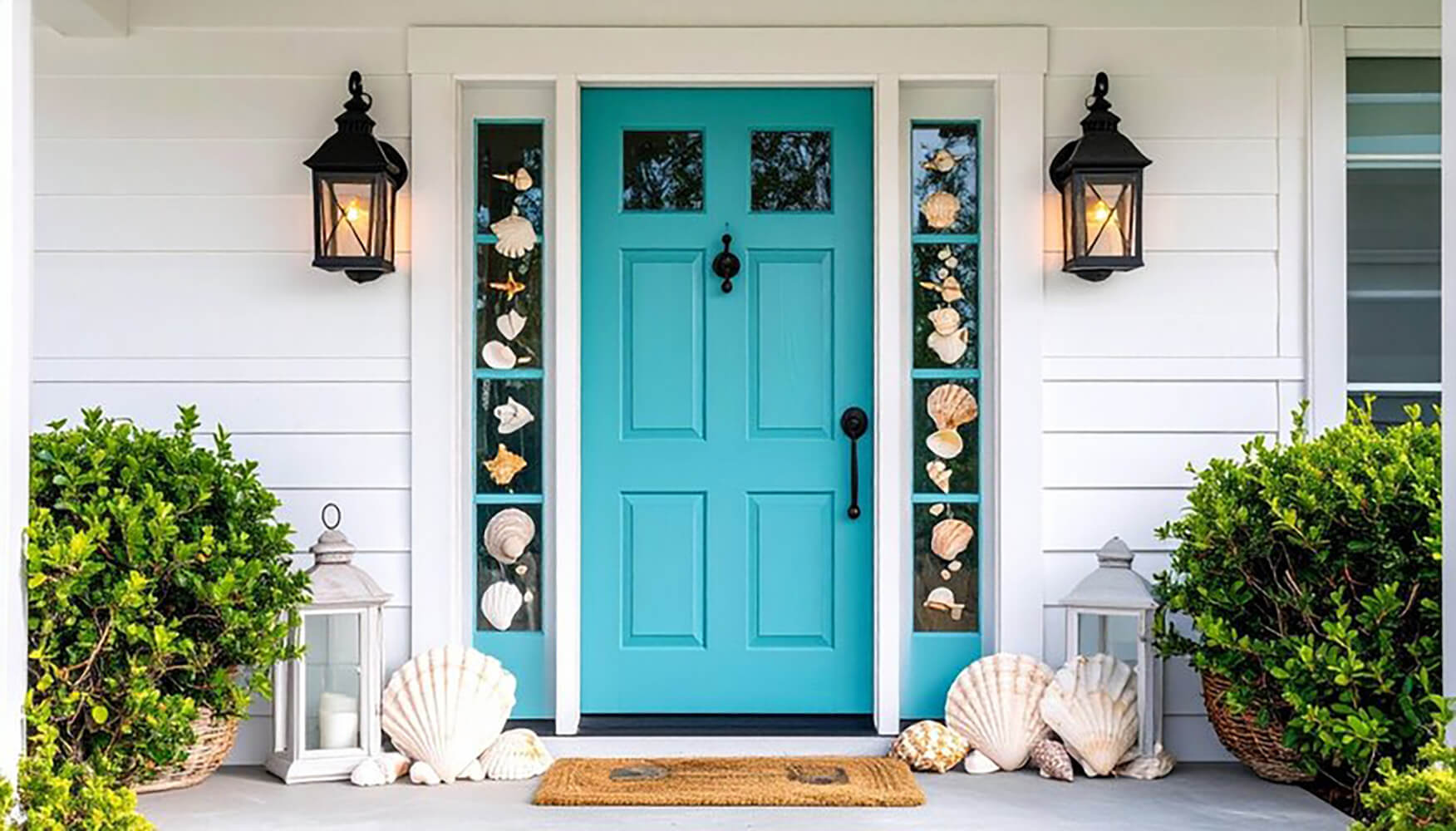 Freshly painted front entry with a blue door and white siding, showing the visual impact of exterior updates when comparing interior vs exterior painting priorities.