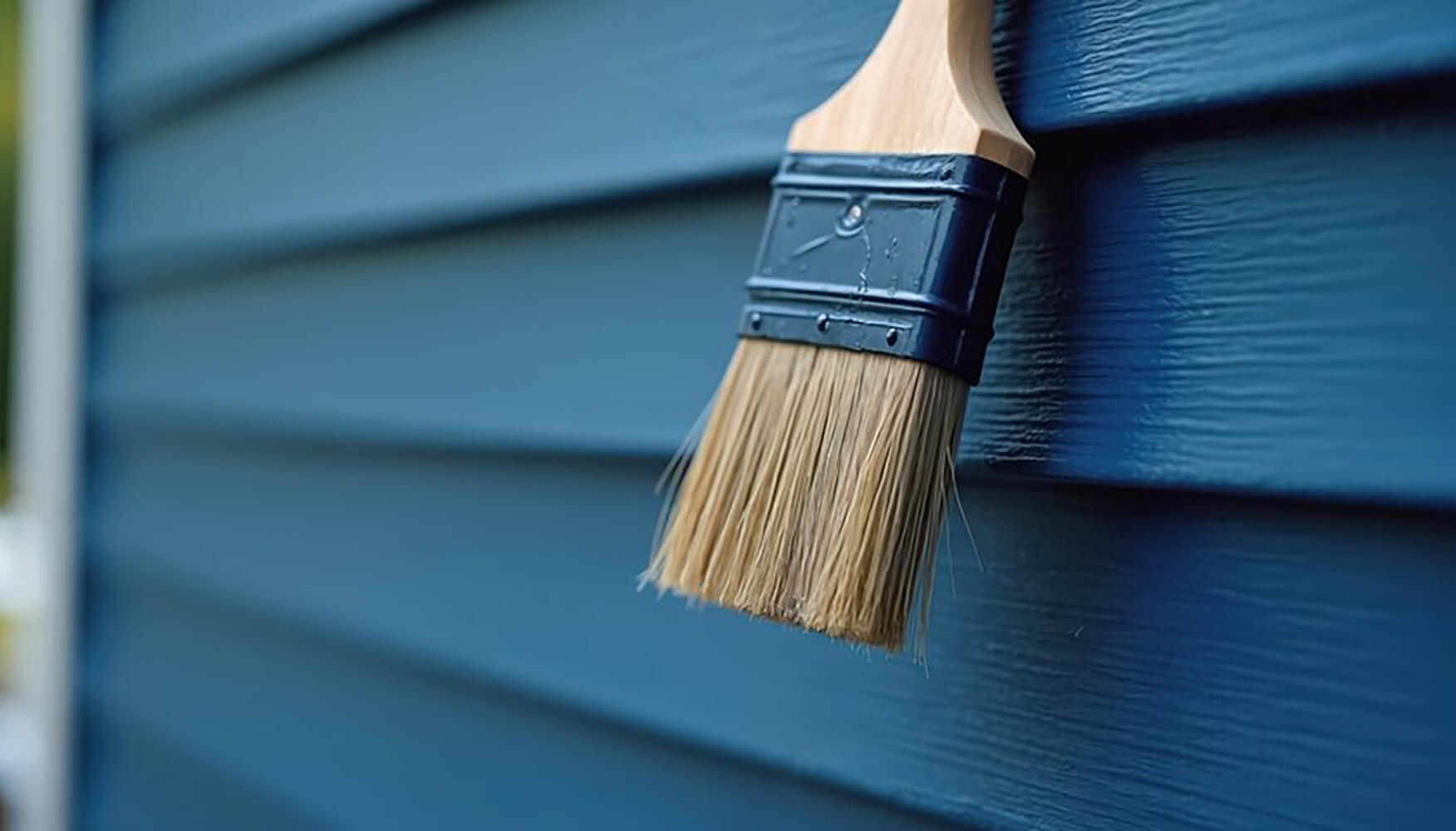 how to choose exterior paint finishes for your home with a brush applying blue paint to exterior siding