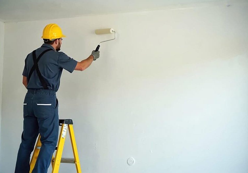 Painter applying fresh paint to a wall as part of how to prepare your home for an interior painting project before professional work begins